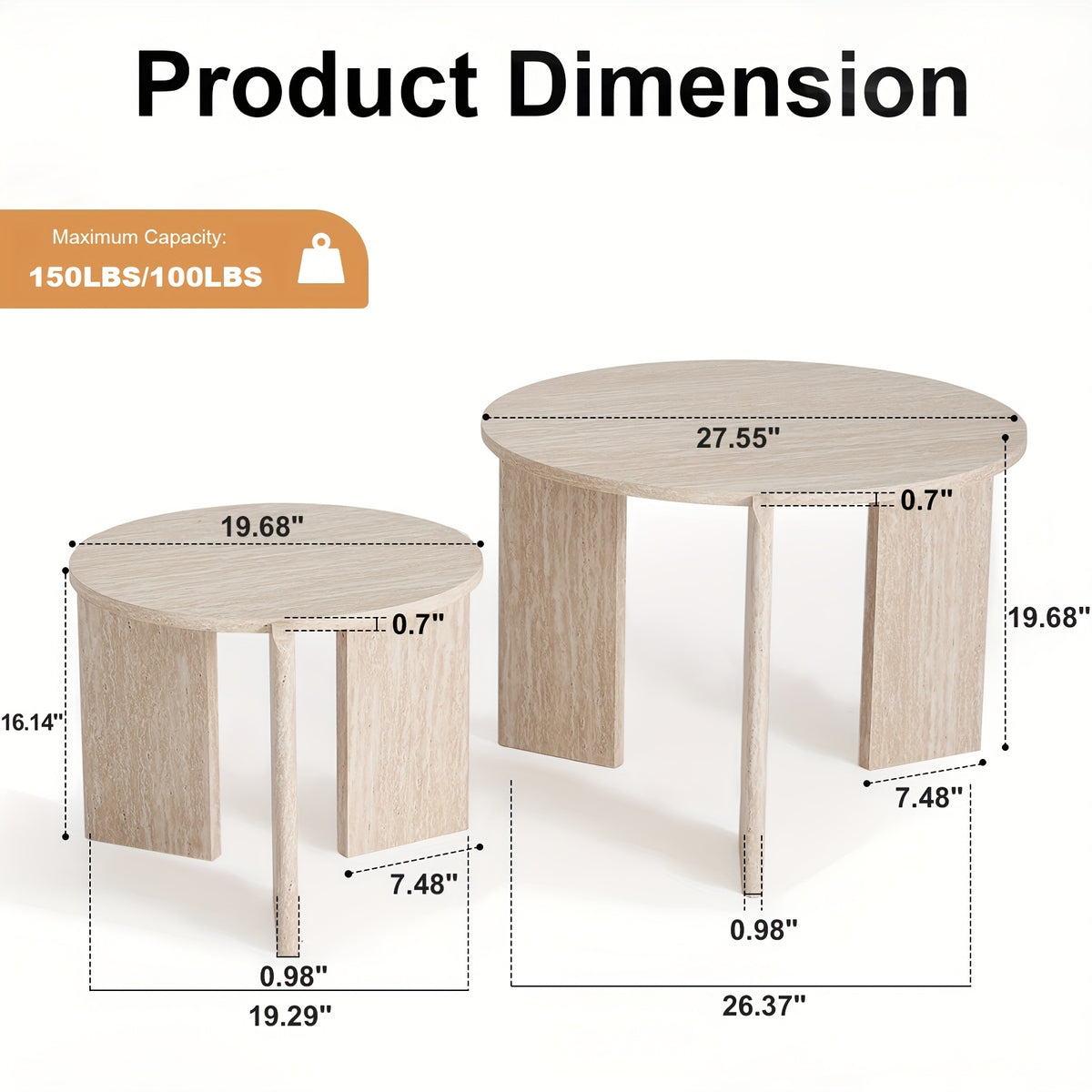 Two Sets of Round Nesting Coffee Tables, Mid-Century Modern Round Side Tables