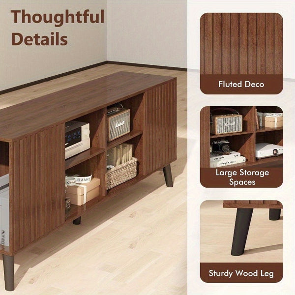 Mid-Century Modern TV Stand for up to 85-Inch TVs - Heavy-Duty Media Entertainment Center with 8-Shelf Storage
