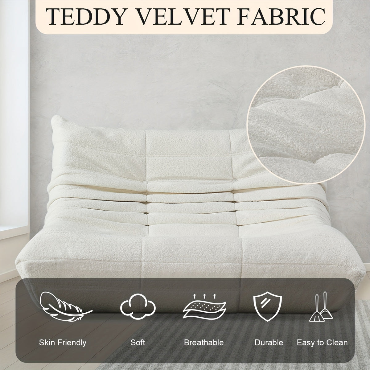 Modern Couple Sofa Teddy Velvet Compressed Sofa, Double Cushion Sofa, Lazy Sofa, Multi-purpose