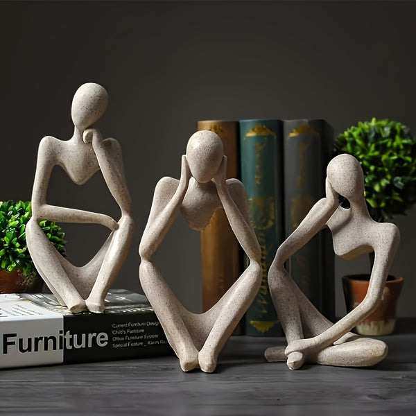 3pcs Abstract Thinker Resin Sculpture Set - Contemporary Art Figurines