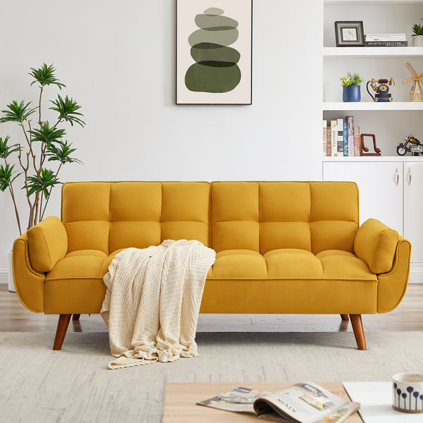 Foldable Sofa Bed, Linen Sleeping Sofa, 75-inch Wide Modern Three-seater Quilted Sofa