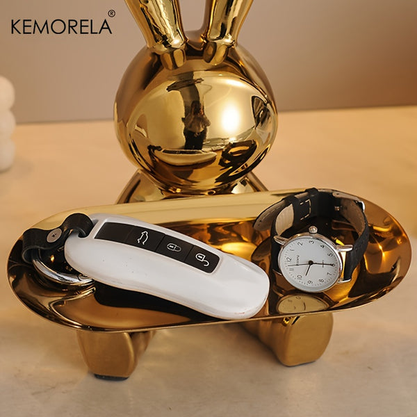 KEMORELA Rabbit Key Storage Ornament, Ceramic Material, Figurine Ornament