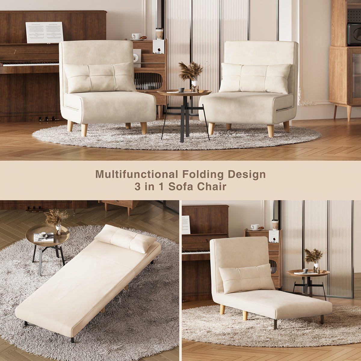 Convertible Sofa Bed Sleeper 3-in-1 Convertible Sofa Bed Sleeper Chair | 6-Level Adjustable Backrest
