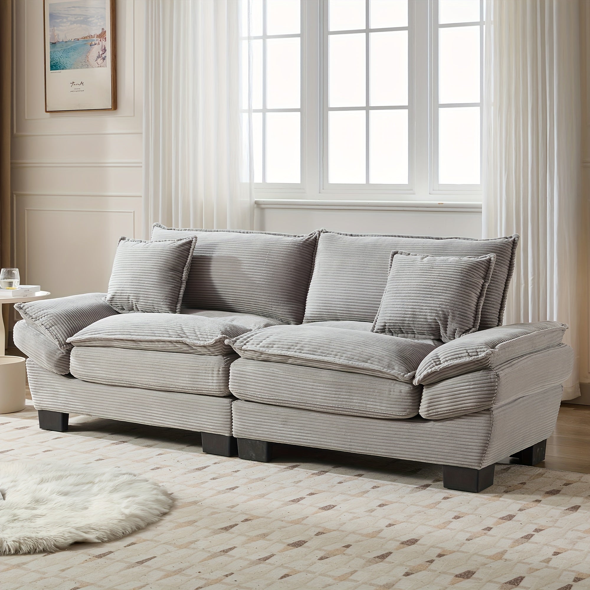 2-Seat Modular Sectional Sofa With Deep Seating, Corduroy Double-Layer Seat Cushions, Memory Foam
