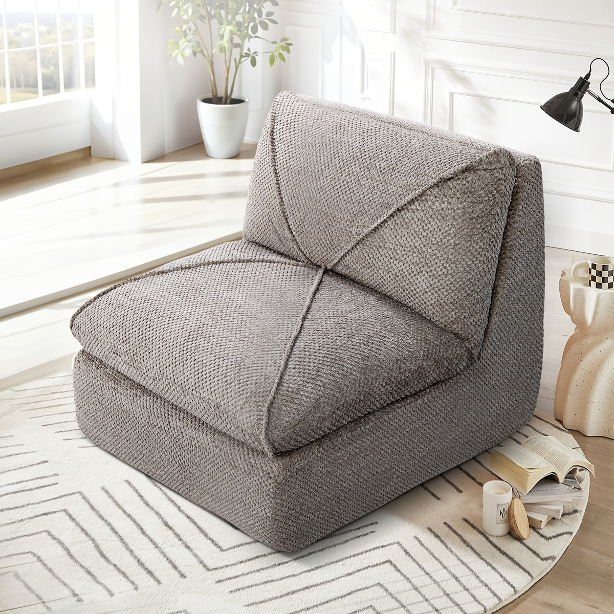 KERDOM 35.4'' Wide Armless Leisure Sofa, Breathable -linen Fabric