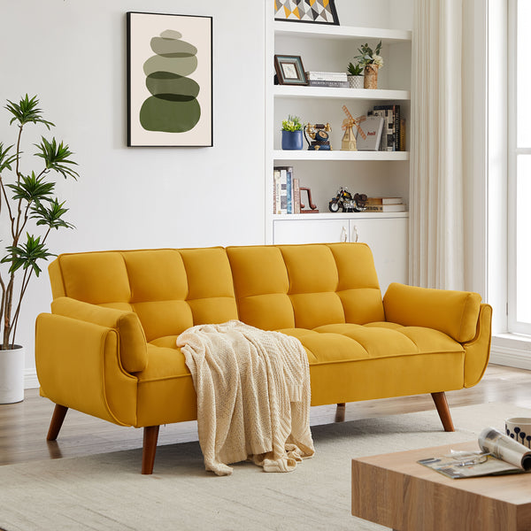 Foldable Sofa Bed, Linen Sleeping Sofa, 75-inch Wide Modern Three-seater Quilted Sofa