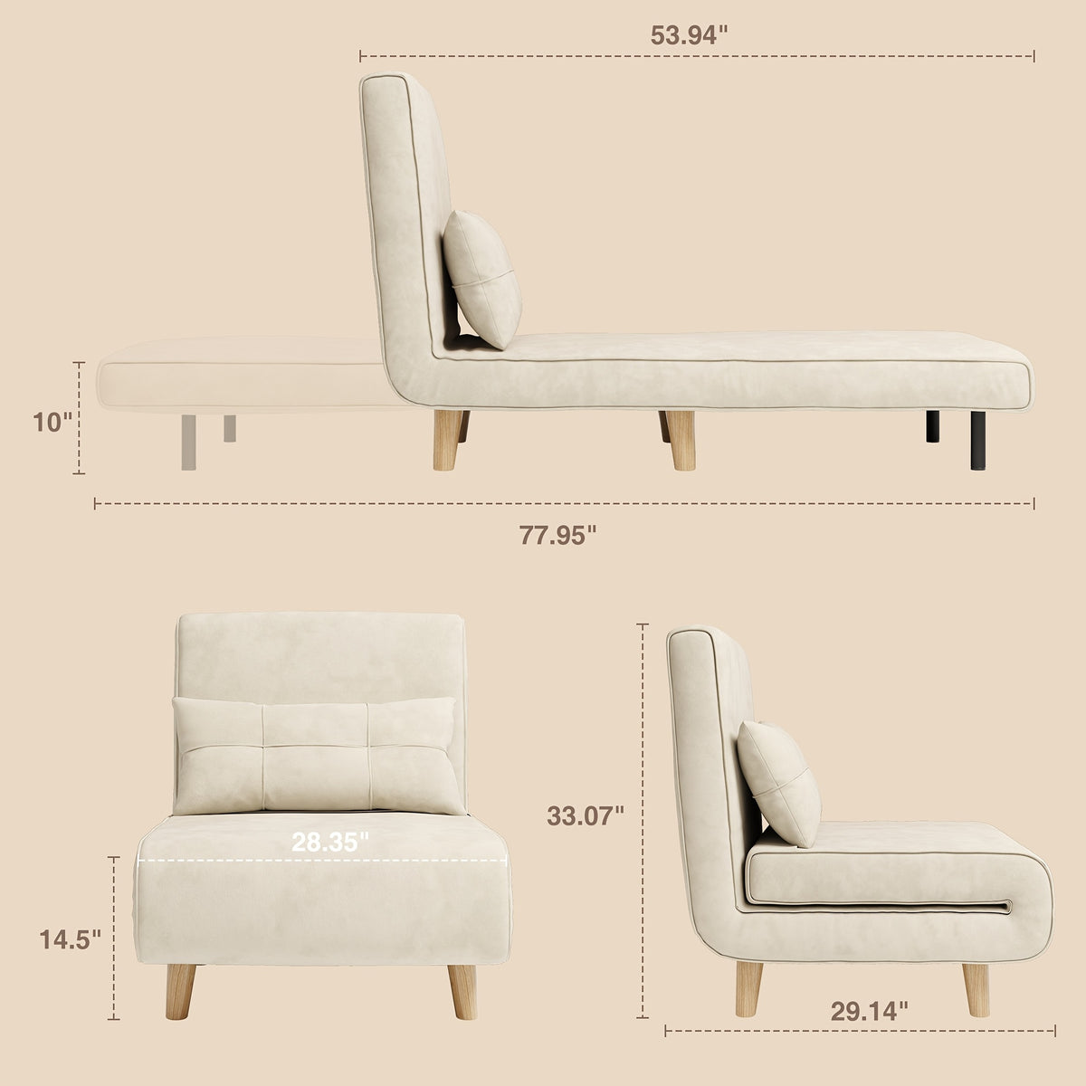 Convertible Sofa Bed Sleeper 3-in-1 Convertible Sofa Bed Sleeper Chair | 6-Level Adjustable Backrest
