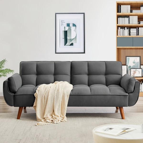 Foldable Sofa Bed, Linen Sleeping Sofa, 75-inch Wide Modern Three-seater Quilted Sofa