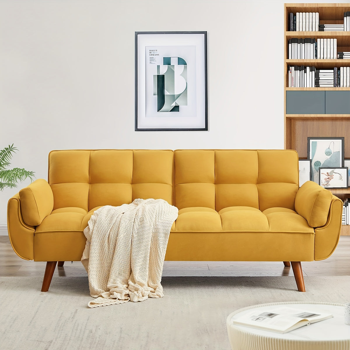 Foldable Sofa Bed, Linen Sleeping Sofa, 75-inch Wide Modern Three-seater Quilted Sofa