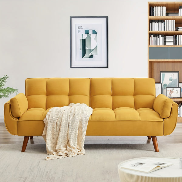 Foldable Sofa Bed, Linen Sleeping Sofa, 75-inch Wide Modern Three-seater Quilted Sofa