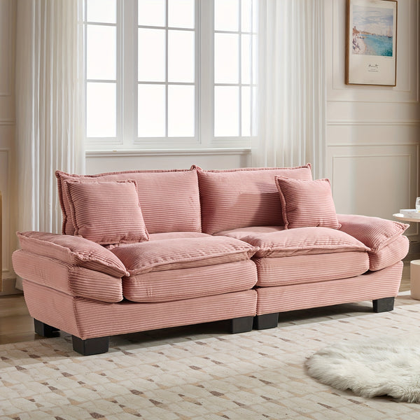 2-Seat Modular Sectional Sofa With Deep Seating, Corduroy Double-Layer Seat Cushions, Memory Foam