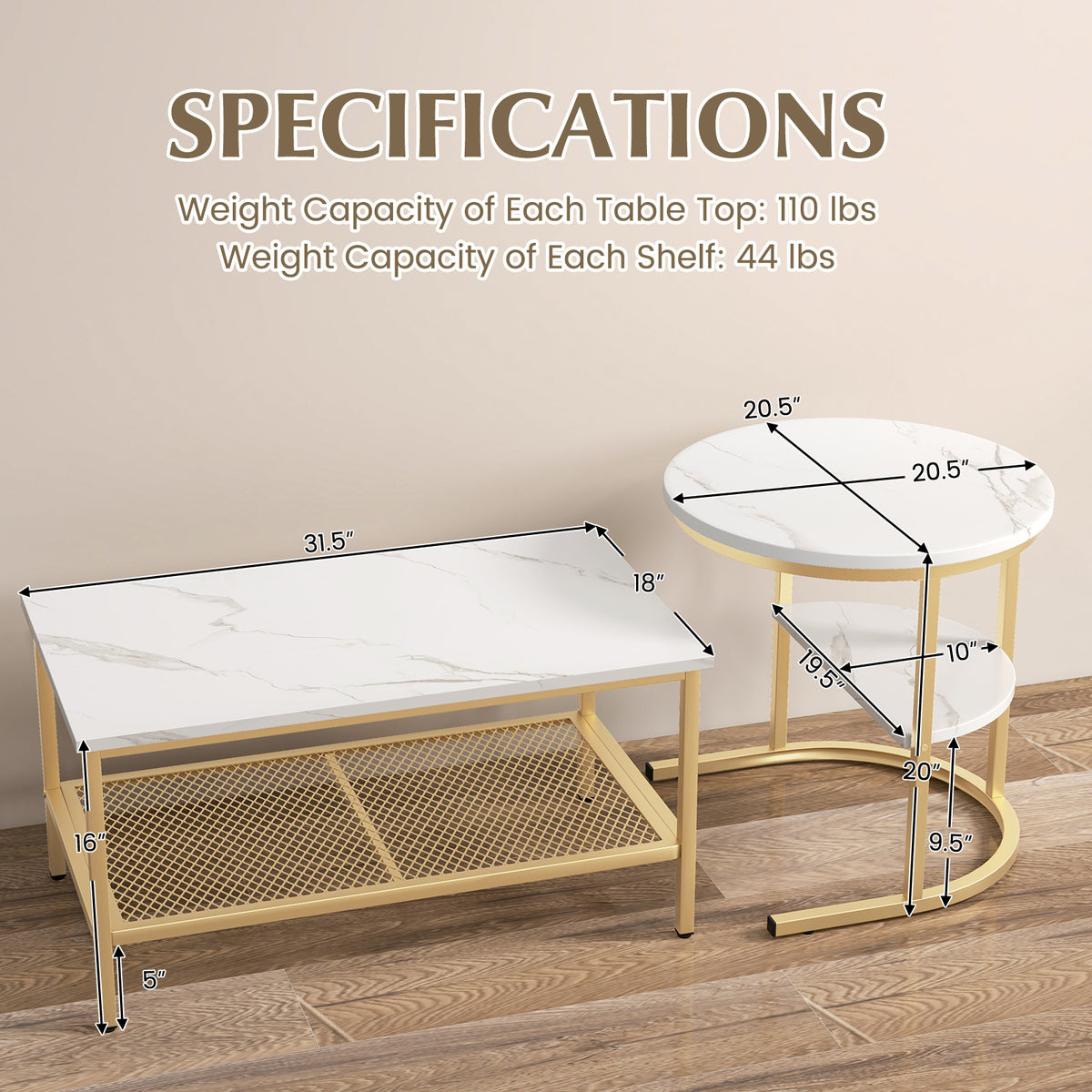 PETSITE Nesting Coffee Table Set of 2, 2-in-1 Detachable Table Set