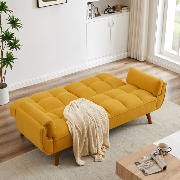 Foldable Sofa Bed, Linen Sleeping Sofa, 75-inch Wide Modern Three-seater Quilted Sofa