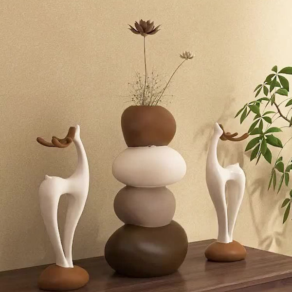 1 Large Resin Stone-Shaped Vase with Geometric Patterns, Classic Style