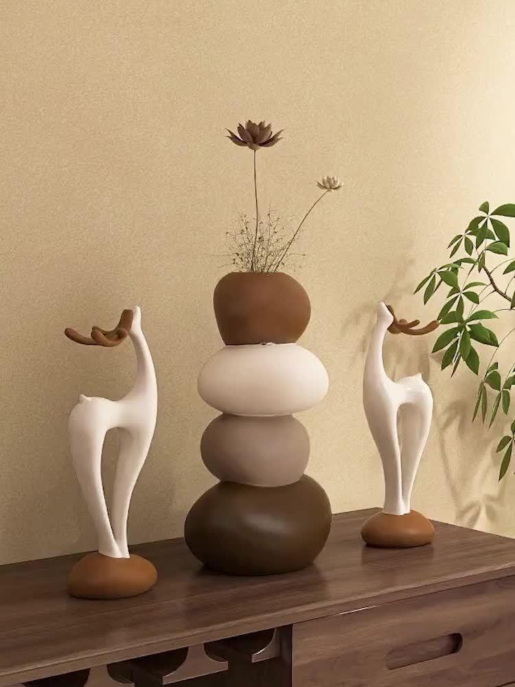 1 Large Resin Stone-Shaped Vase with Geometric Patterns, Classic Style