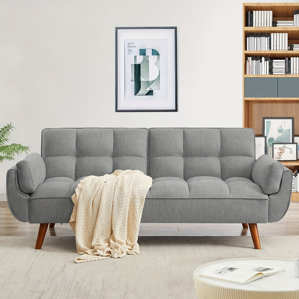 Foldable Sofa Bed, Linen Sleeping Sofa, 75-inch Wide Modern Three-seater Quilted Sofa