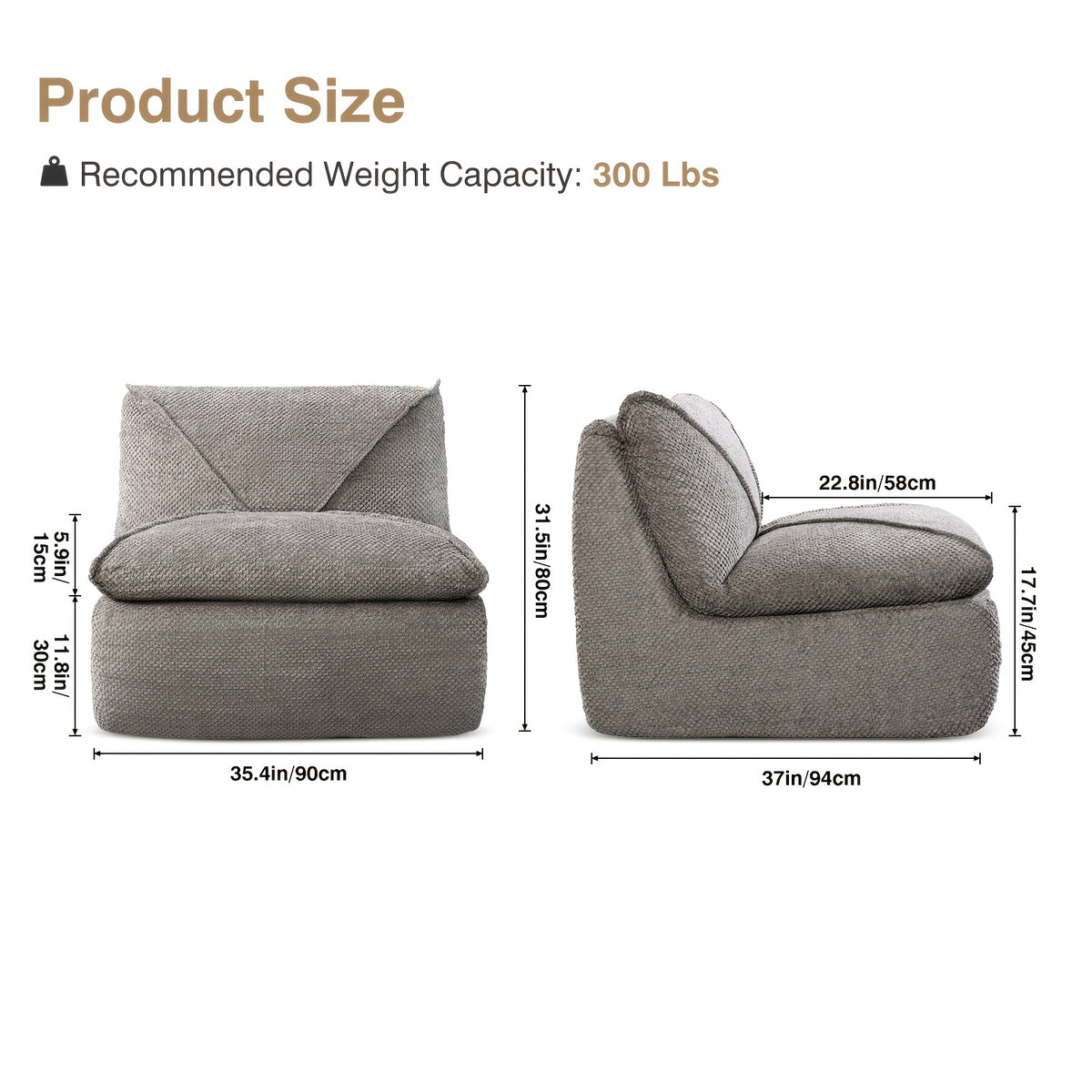 KERDOM 35.4'' Wide Armless Leisure Sofa, Breathable -linen Fabric
