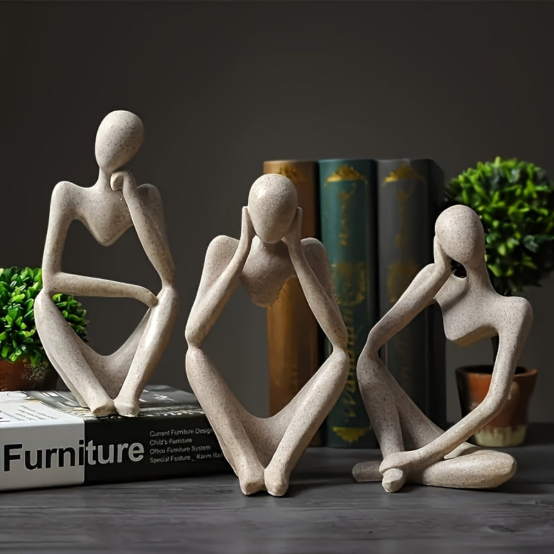 3pcs Abstract Thinker Resin Sculpture Set - Contemporary Art Figurines
