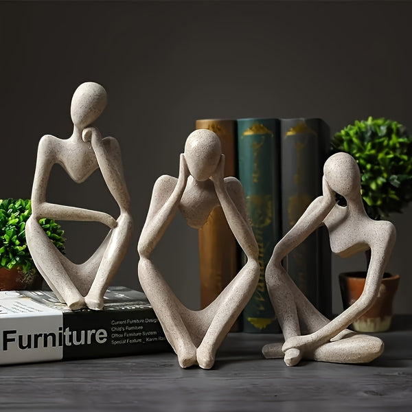 3pcs Abstract Thinker Resin Sculpture Set - Contemporary Art Figurines