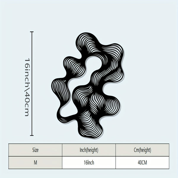 1pc Retro-Modern Abstract Flow Line Metal Wall Art - Black Iron Wire Mural with Dynamic Curves