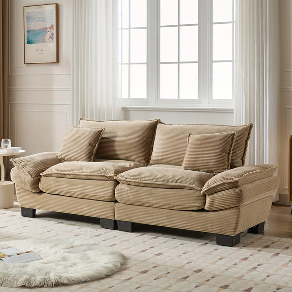 2-Seat Modular Sectional Sofa With Deep Seating, Corduroy Double-Layer Seat Cushions, Memory Foam