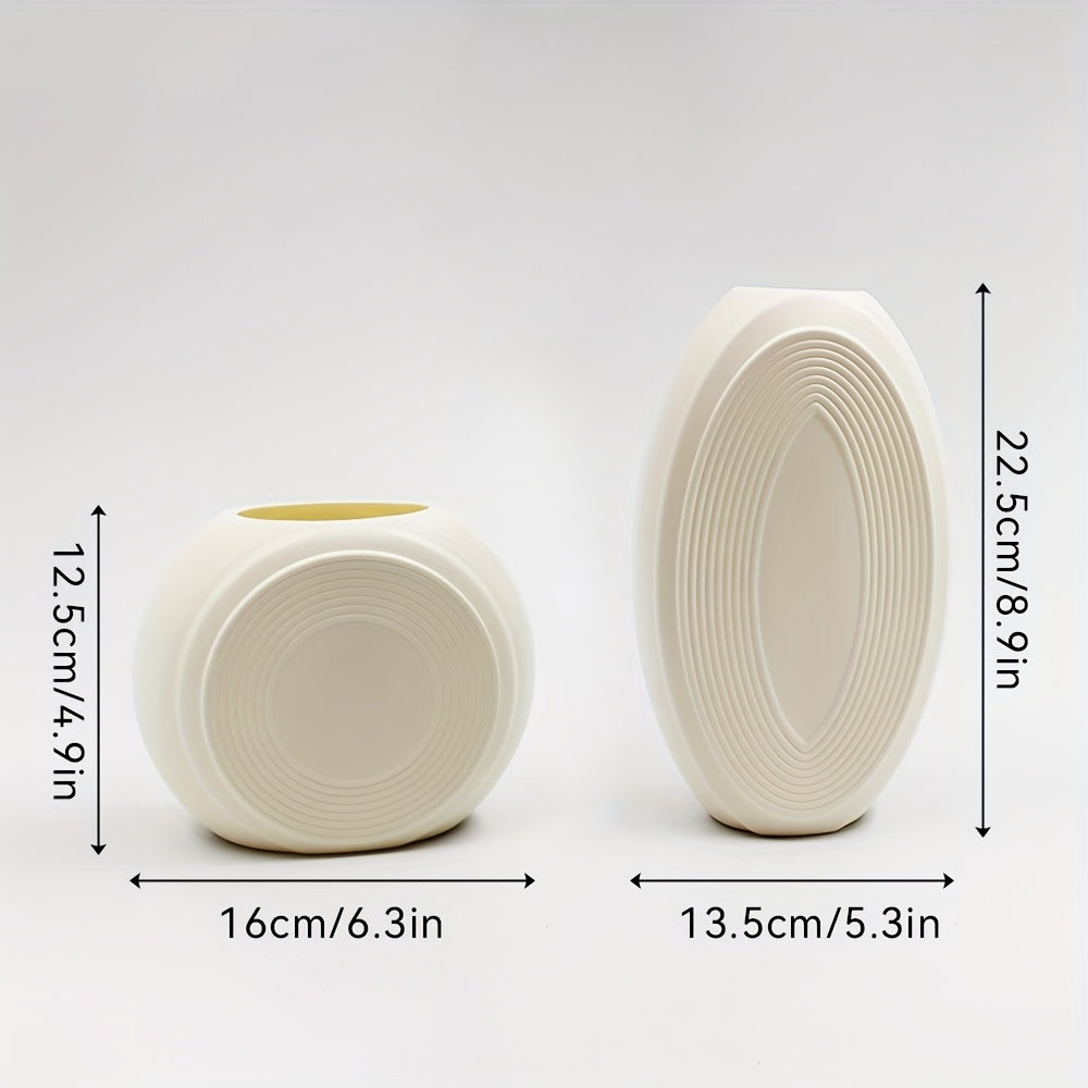 2pcs Wabi Sabi Bohemian Vase Set - Shatterproof Lightweight Tall & Short Round Vases with Matte Cream White Glossy-like Finish