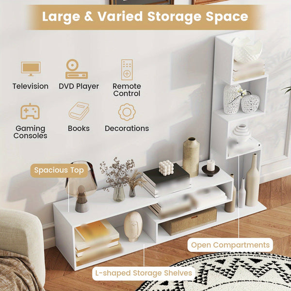 COSTWAY Mid-Century Modern TV Stand for TVs Up to 50 Inch - Heavy-Duty Entertainment Center with Open Shelves