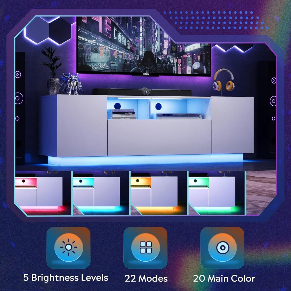 TV Stand For 65 Inch TV, Modern Entertainment Center With LED Light, 58\