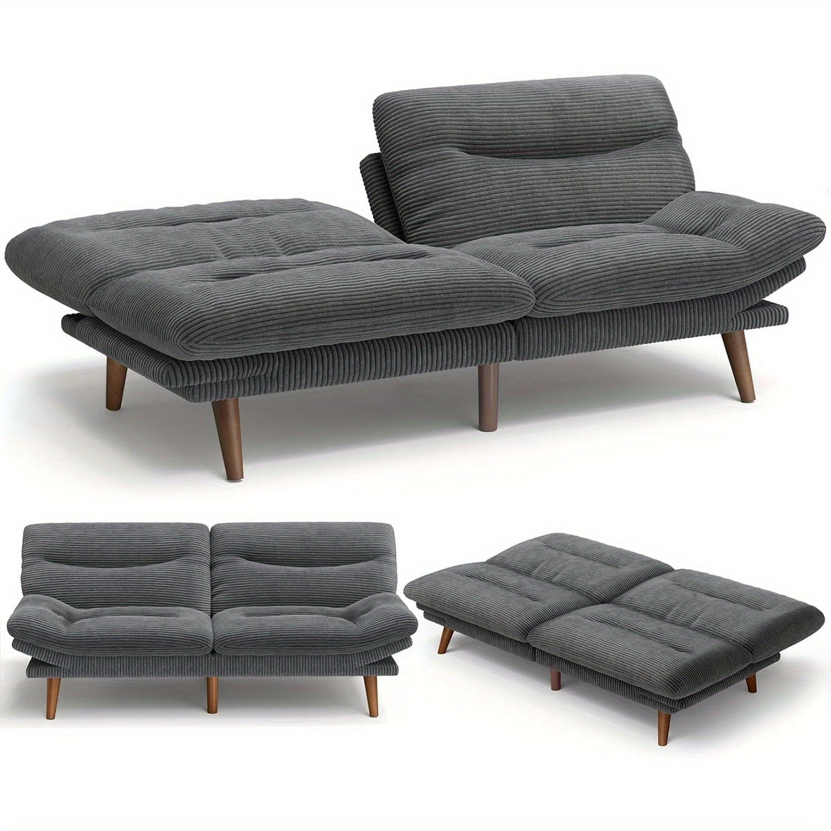 66-75Inch Futon Sofa Bed with Adjustable Backrest Armrests, Convertible Futon Sofa Couch for Small Spaces