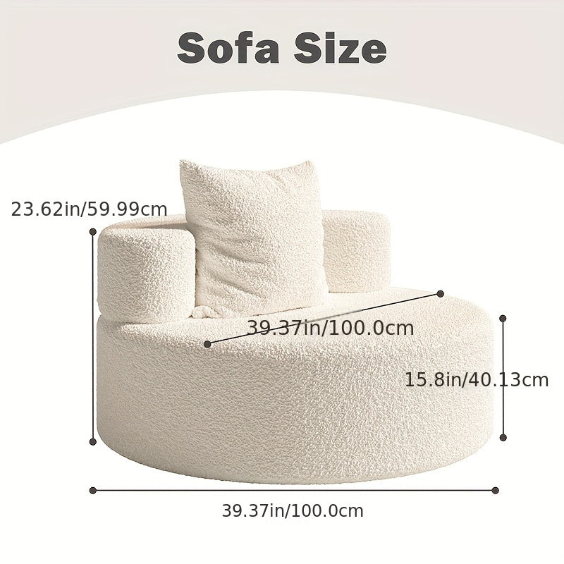 Round Compression Sofa, Teddy Velvet Sofa with Pillows, Suitable for Living Room