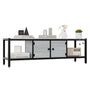 Modern Double Door TV Stand Cabinet with MDF-like - Heavy-Duty Metal, Grey Wood-Look Doors