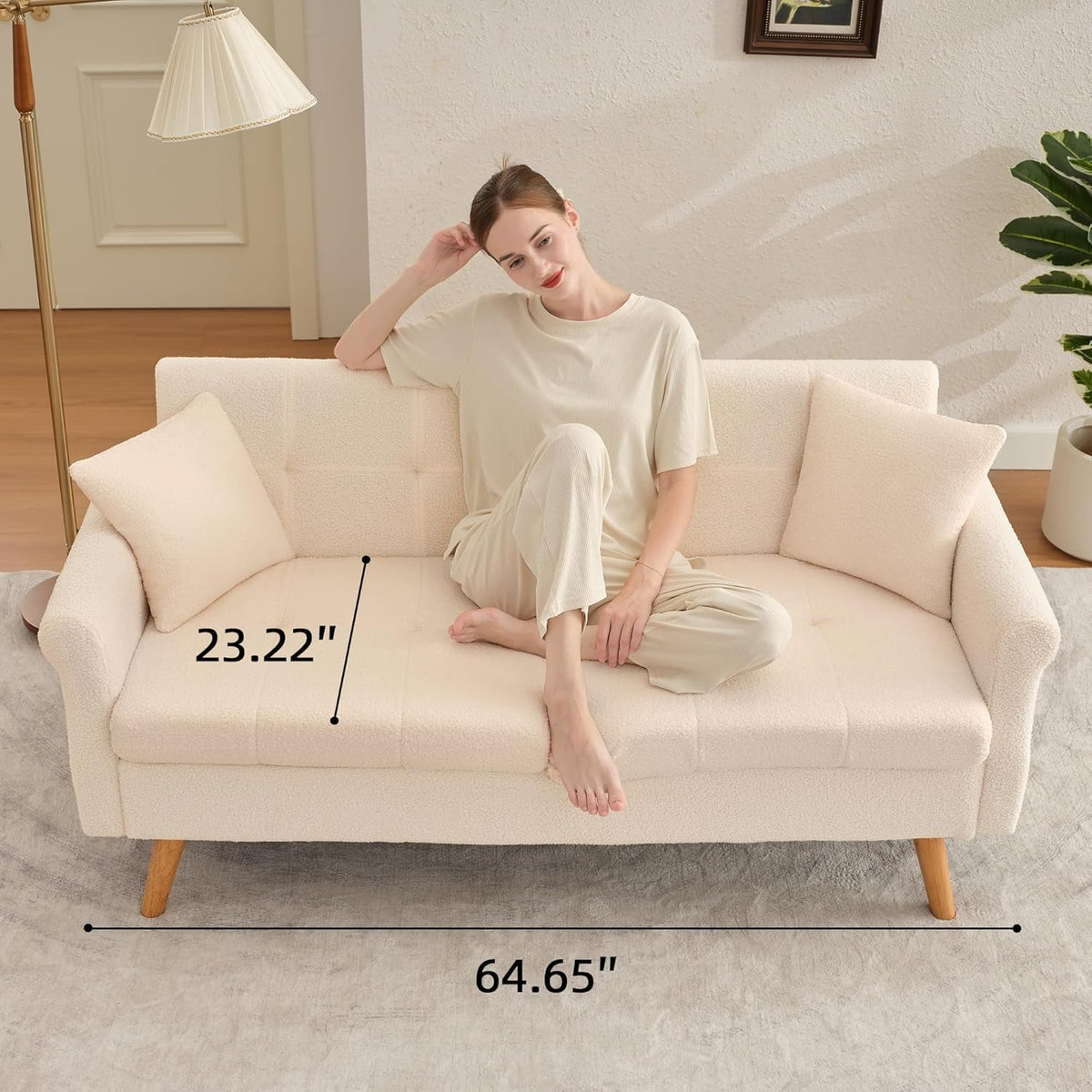 Loveseat Sofa, Boucle Small Sofa For Living Room, Bedroom, Office