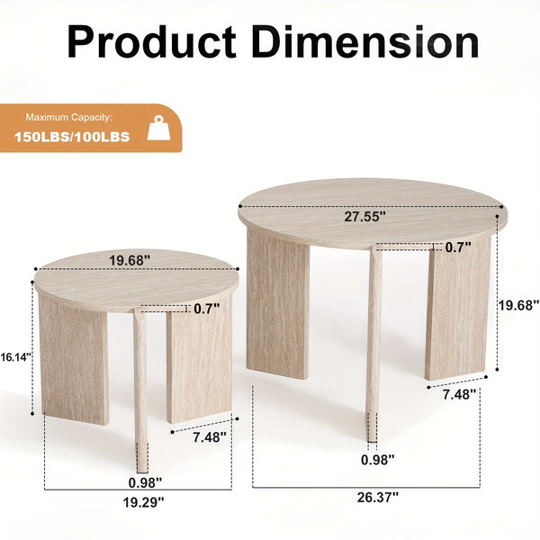 Two Sets of Round Nesting Coffee Tables, Mid-Century Modern Round Side Tables