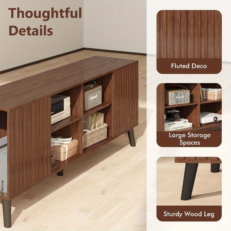 Mid-Century Modern TV Stand for up to 85-Inch TVs - Heavy-Duty Media Entertainment Center with 8-Shelf Storage