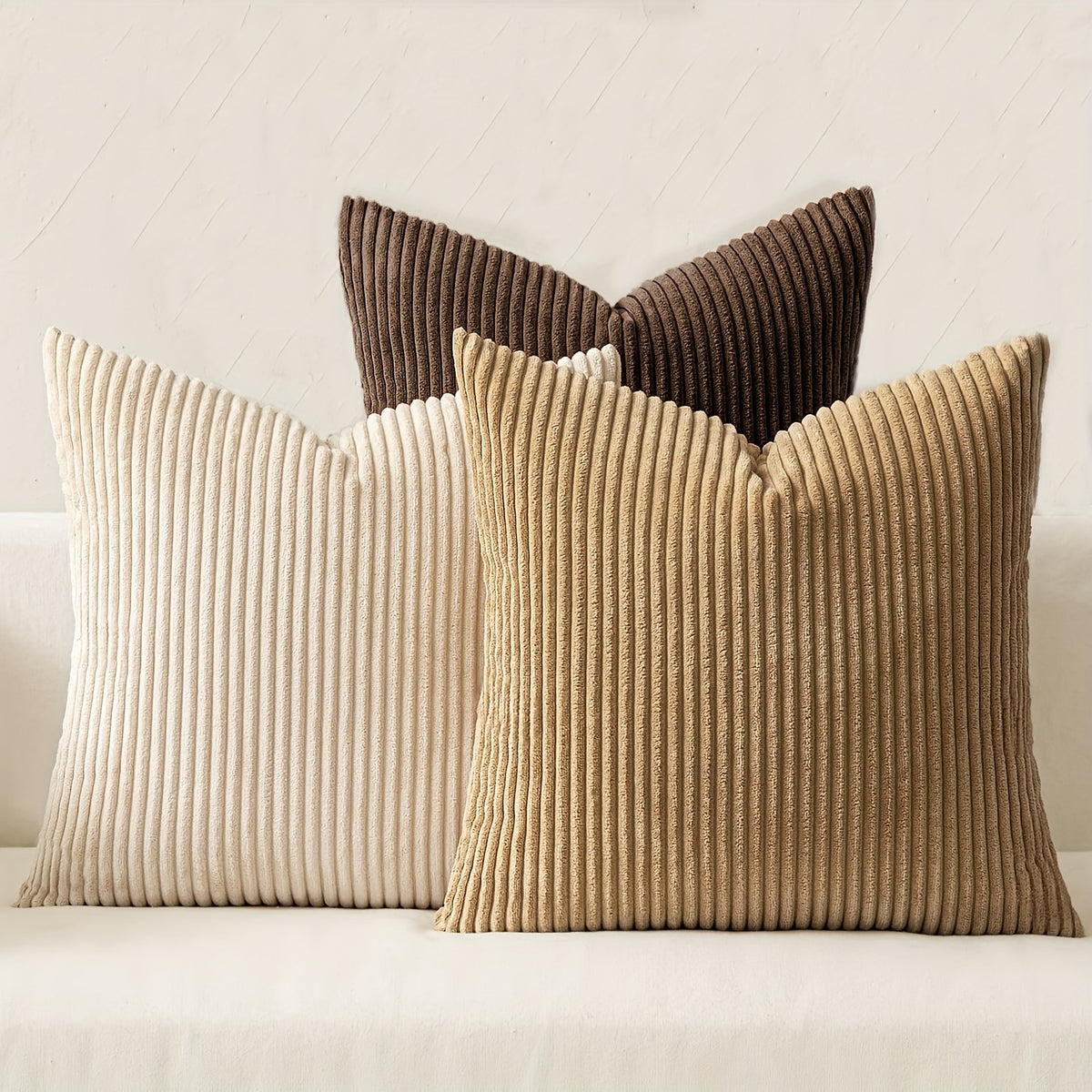3pcs Bocwre Soft Velvet Bohemian Striped Pillow Covers - Double-Sided Reversible Decorative Cushion Covers with Zipper Closure