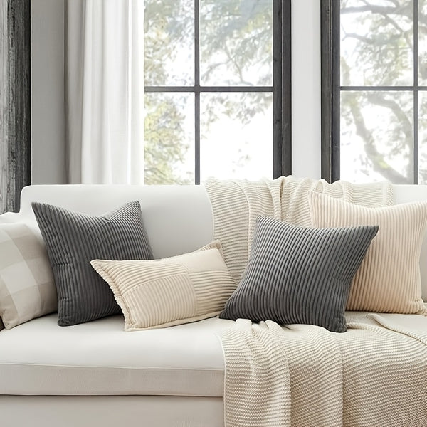 3pcs Bocwre Soft Velvet Bohemian Striped Pillow Covers - Double-Sided Reversible Decorative Cushion Covers with Zipper Closure