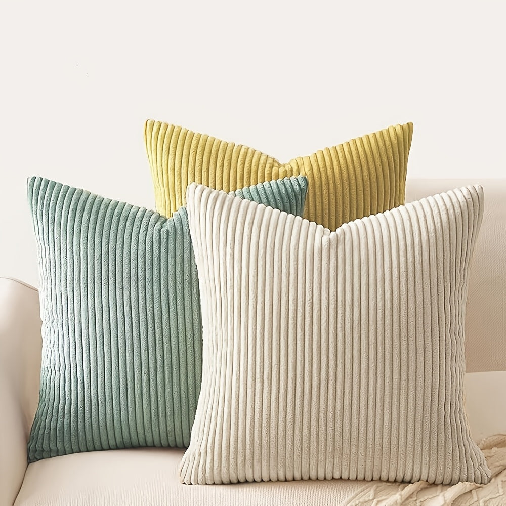3pcs Bocwre Soft Velvet Bohemian Striped Pillow Covers - Double-Sided Reversible Decorative Cushion Covers with Zipper Closure
