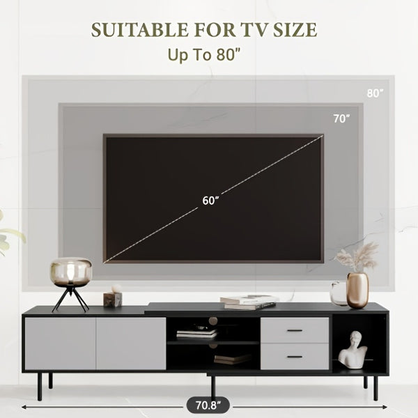 Modern TV Stand for 80-Inch TVs - Heavy-Duty Entertainment Center with Large Storage Cabinets