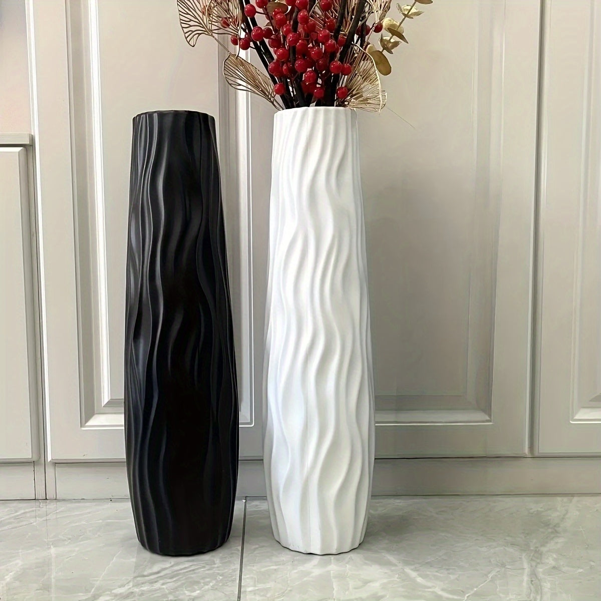 u002FCabinet Vase 22.83 Inches Tall - European Minimalist Modern Geometric Texture Cylindrical Design