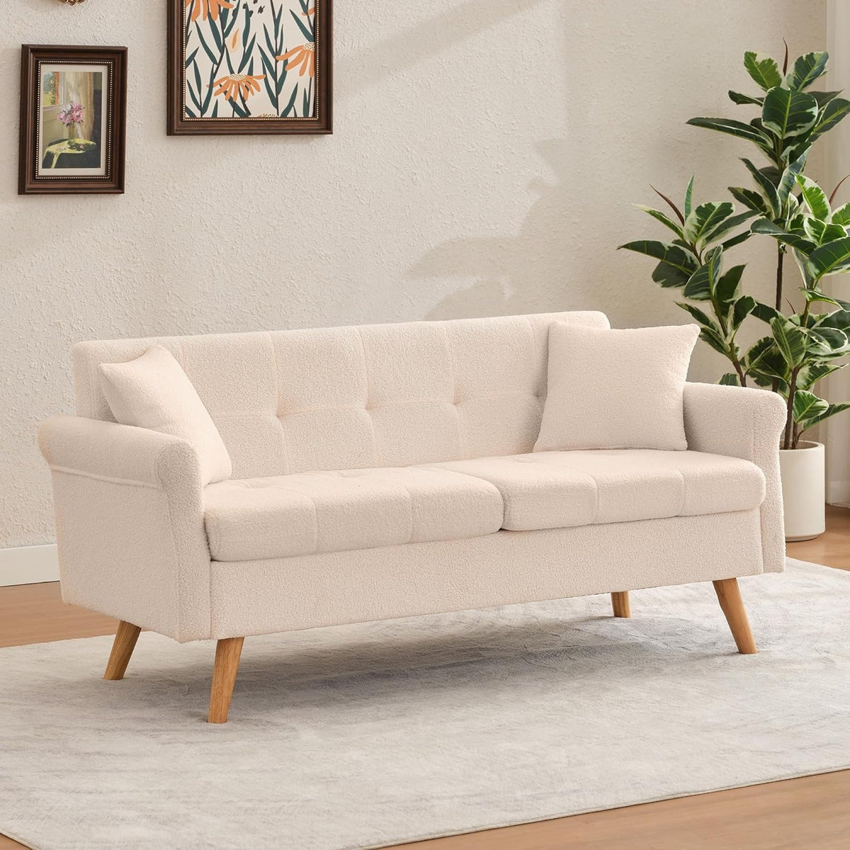 Loveseat Sofa, Boucle Small Sofa For Living Room, Bedroom, Office