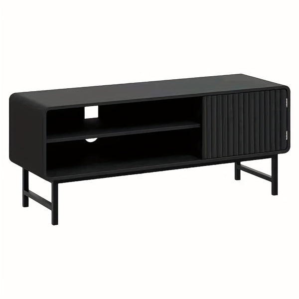 45-Inch Modern Farmhouse Boho TV Stand with Storage Cabinets & Open Shelves - Light Wood Veneer Finish Entertainment Center