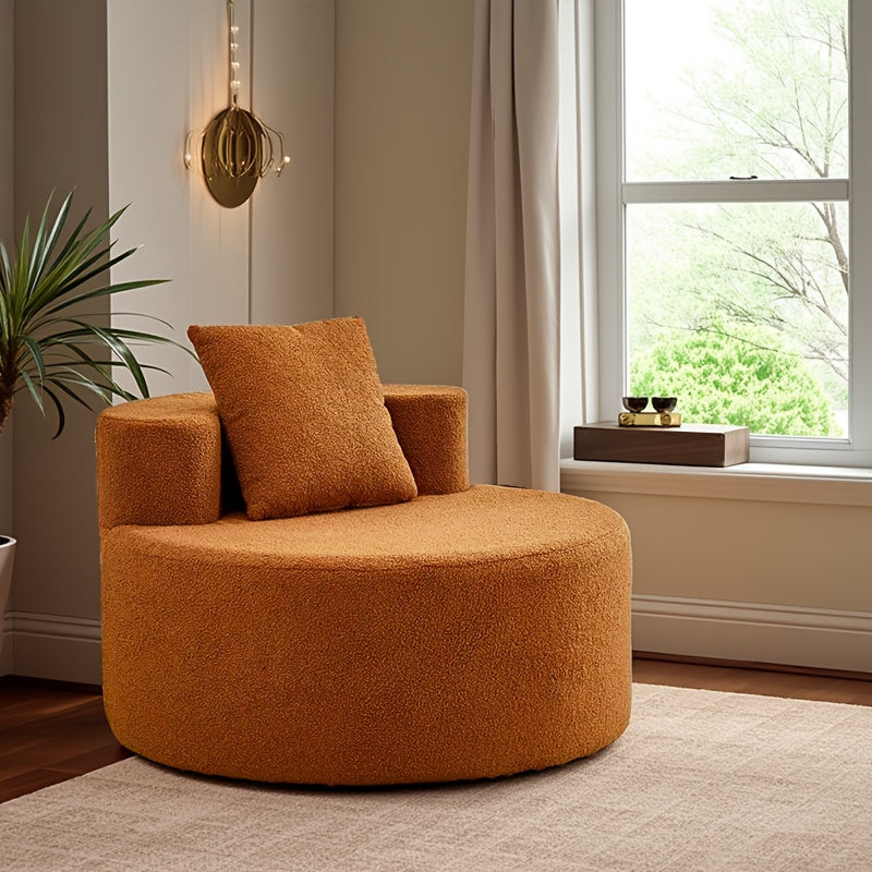 Round Compression Sofa, Teddy Velvet Sofa with Pillows, Suitable for Living Room