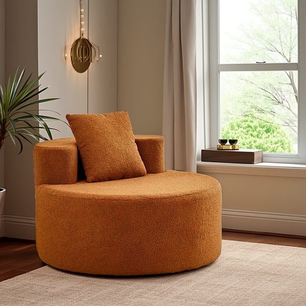 Round Compression Sofa, Teddy Velvet Sofa with Pillows, Suitable for Living Room