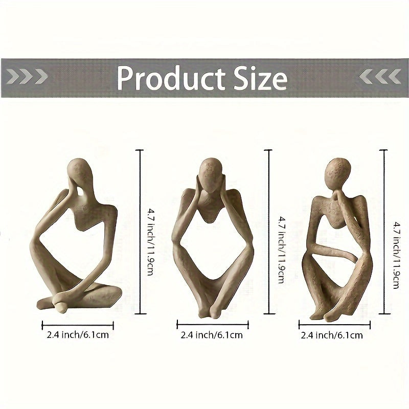 3pcs Abstract Thinker Resin Sculpture Set - Contemporary Art Figurines
