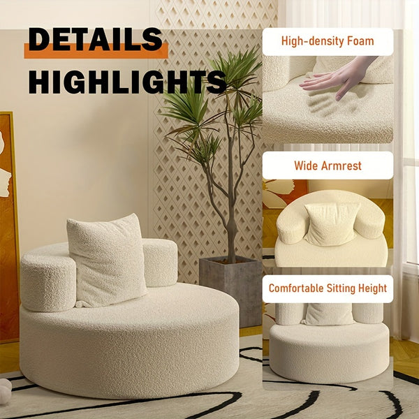 Round Compression Sofa, Teddy Velvet Sofa with Pillows, Suitable for Living Room