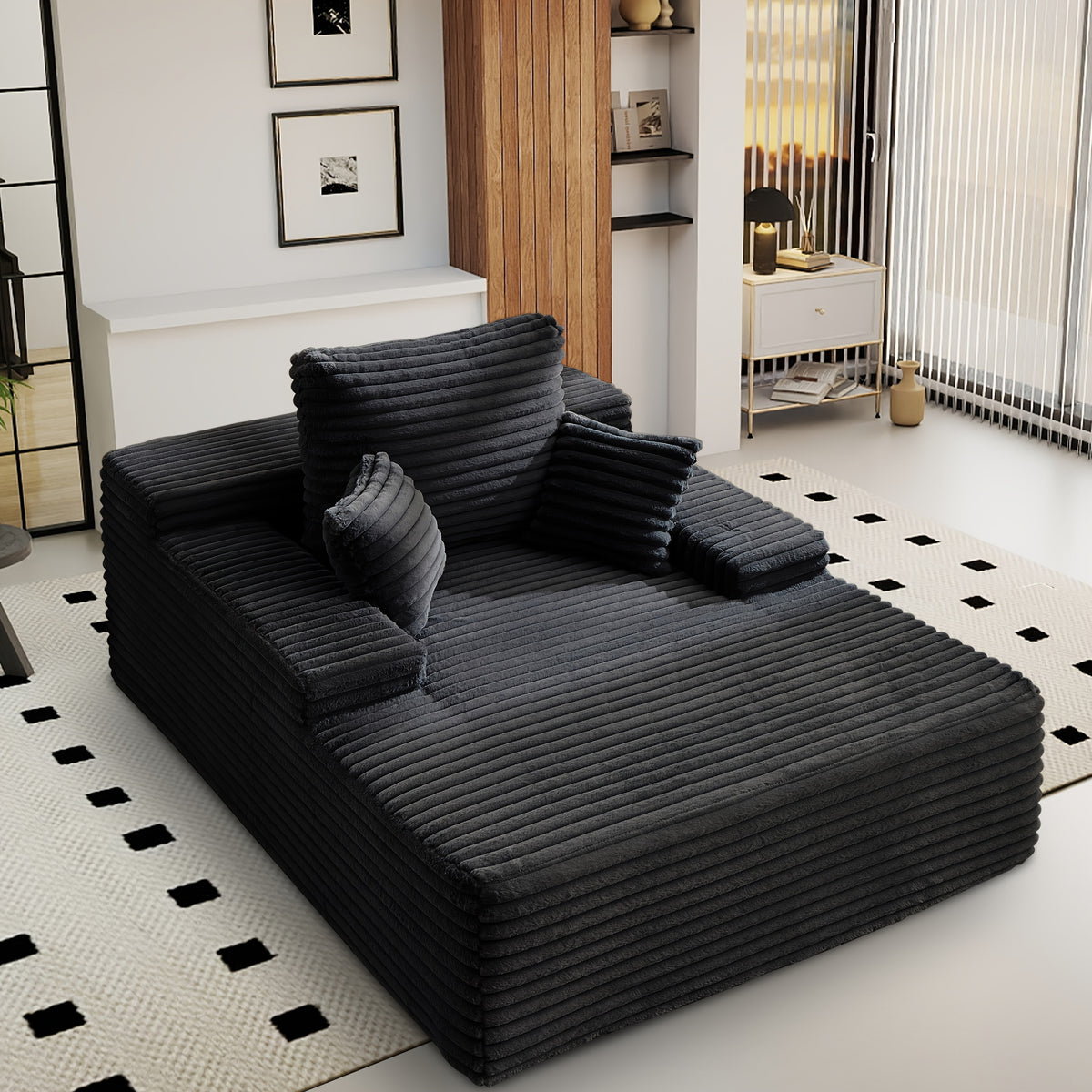 Living Room Furniture, Living Room Sofa Bed, Three Pillows, Comfortable Corduroy Fluffy Sofa, Sponge Sofa