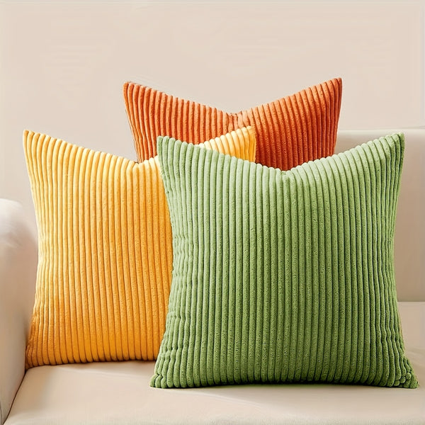 3pcs Bocwre Soft Velvet Bohemian Striped Pillow Covers - Double-Sided Reversible Decorative Cushion Covers with Zipper Closure