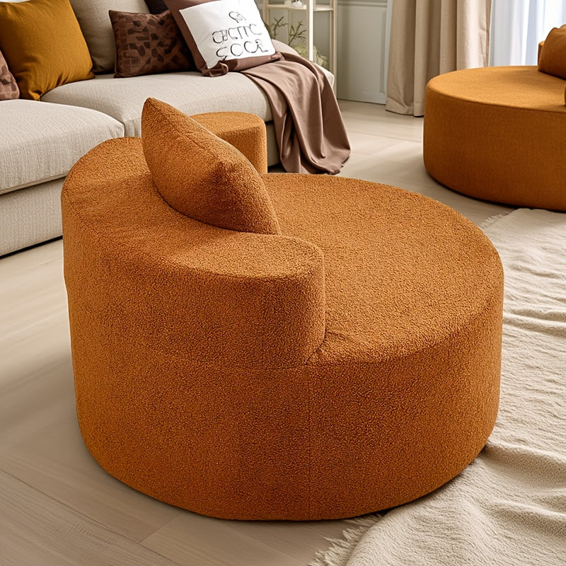 Round Compression Sofa, Teddy Velvet Sofa with Pillows, Suitable for Living Room