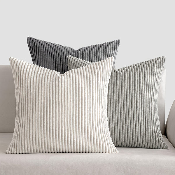 3pcs Bocwre Soft Velvet Bohemian Striped Pillow Covers - Double-Sided Reversible Decorative Cushion Covers with Zipper Closure