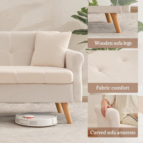 Loveseat Sofa, Boucle Small Sofa For Living Room, Bedroom, Office